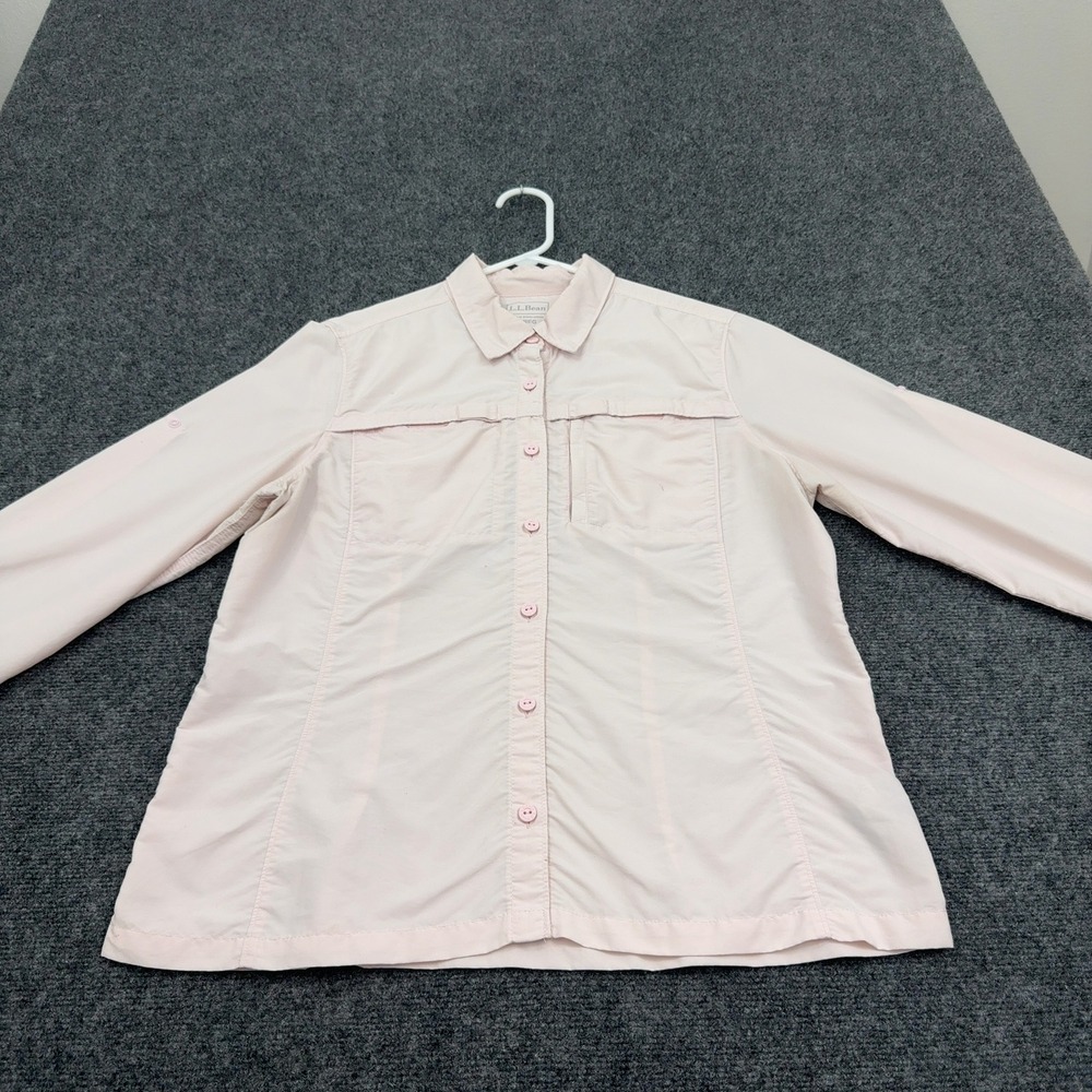 LL Bean Button Down Shirt Womens L Pink Nylon Blend Hiking Outdoor Gorpcore
